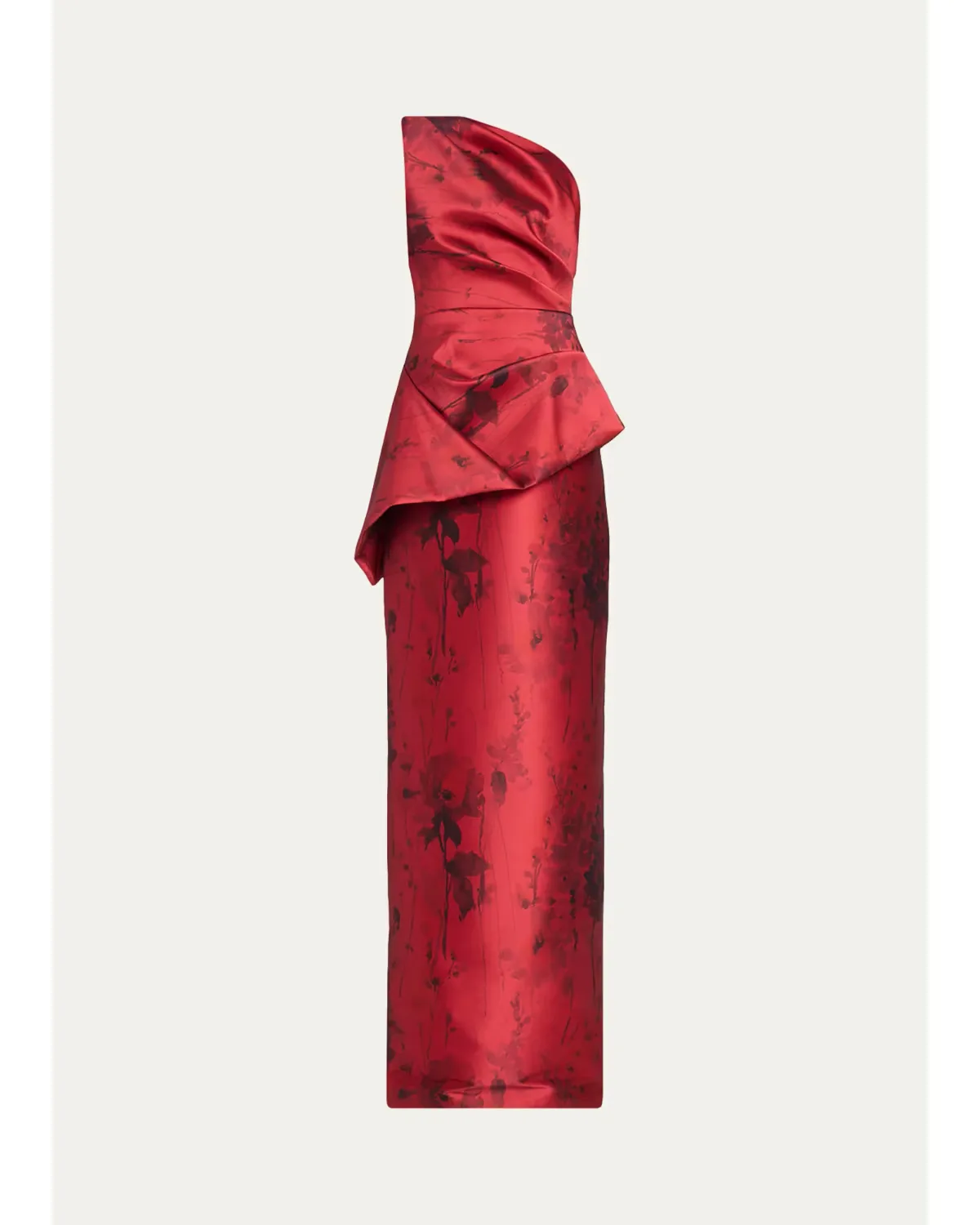 Satin Floral One-Shoulder Gown by Teri Jon