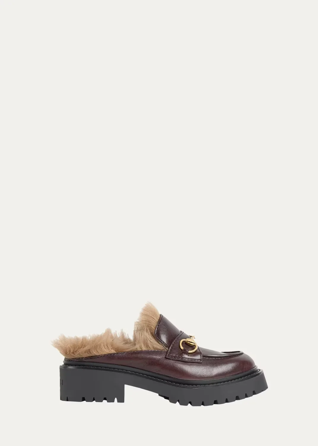 Rhodi Leather & Shearling Horsebit Mules by Gucci