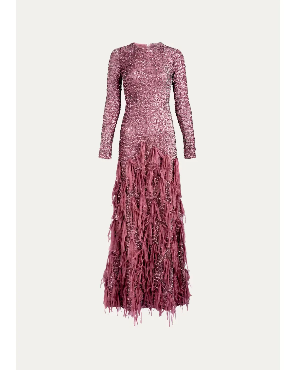Bilal Sequined Long-Sleeve Tassel Trumpet Maxi Dress by Silvia Tcherassi