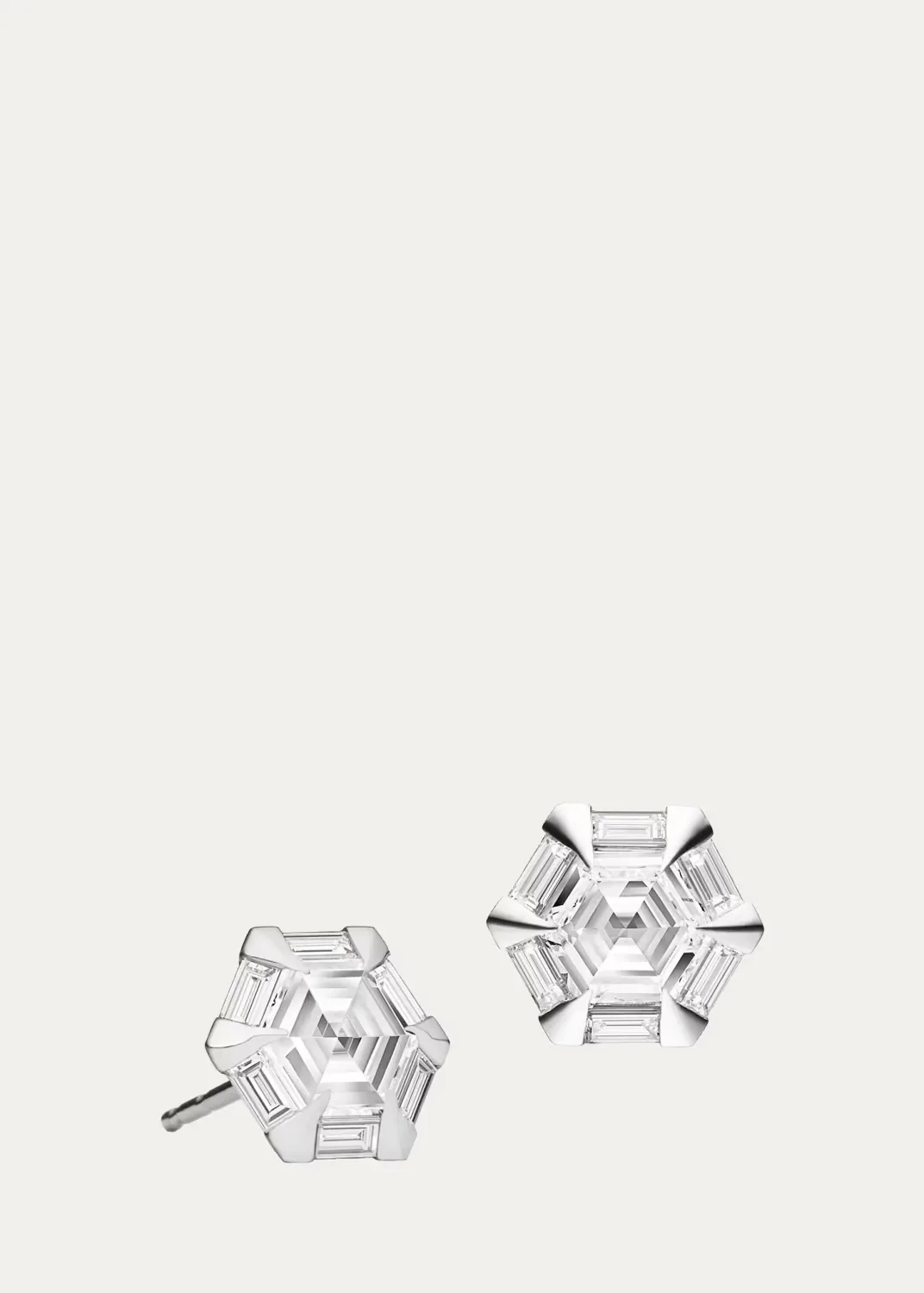 18K White Gold Moderne Diamond Hex Stud Earrings by Paul Morelli