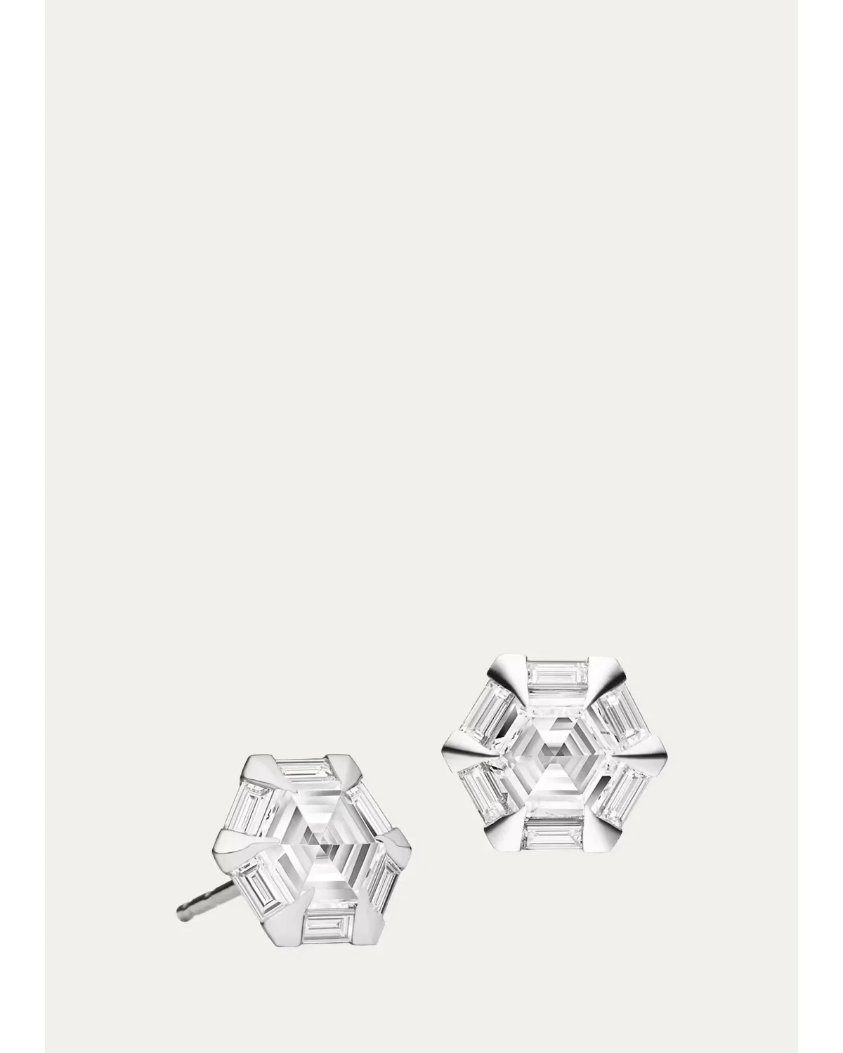 18K White Gold Moderne Diamond Hex Stud Earrings by Paul Morelli