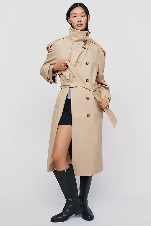100% Cotton Funnel Neck Trench Coat Jacket by Anthropologie