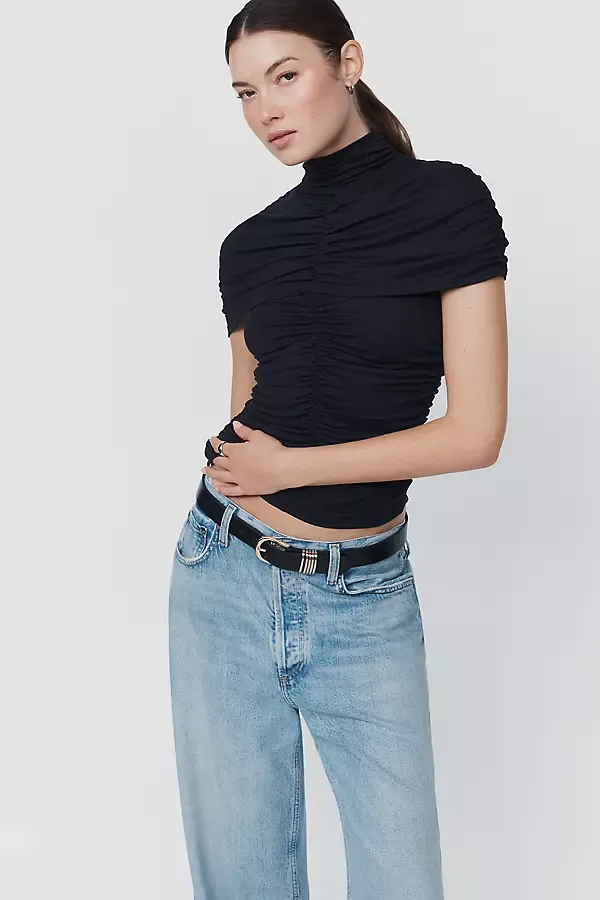 Gathered Overlay Mock Neck Top by Susana Monaco