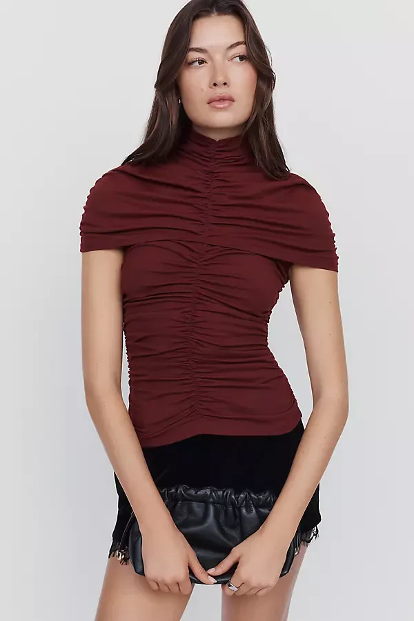 Gathered Overlay Mock Neck Top