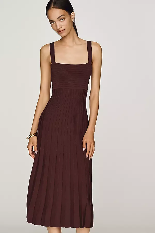 Pleated Midi Sweater Dress
