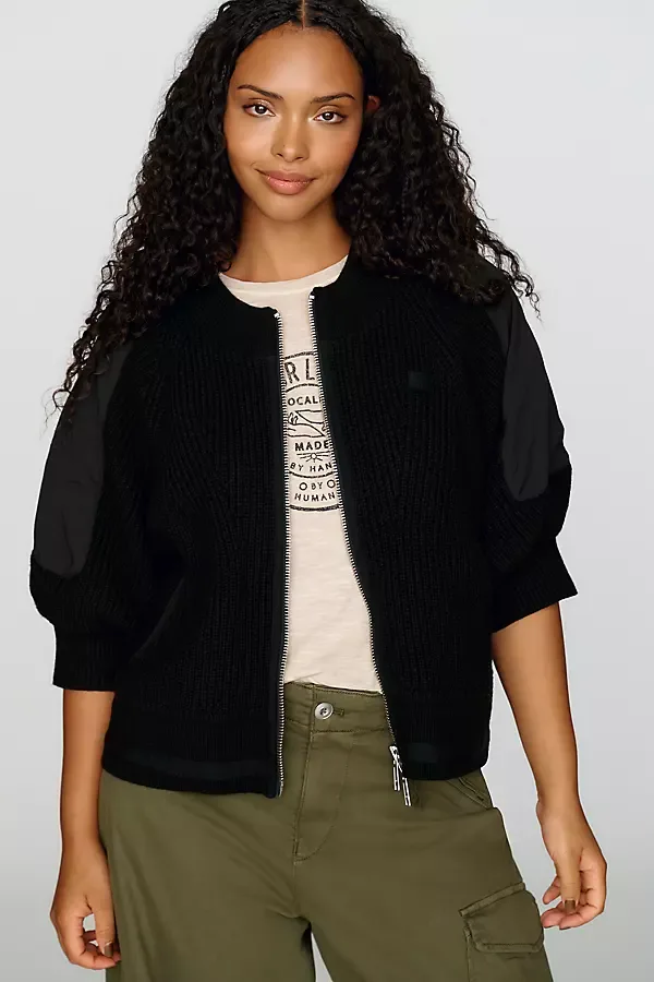 Cotton Wool Blend Zip Up Cardigan by Pilcro