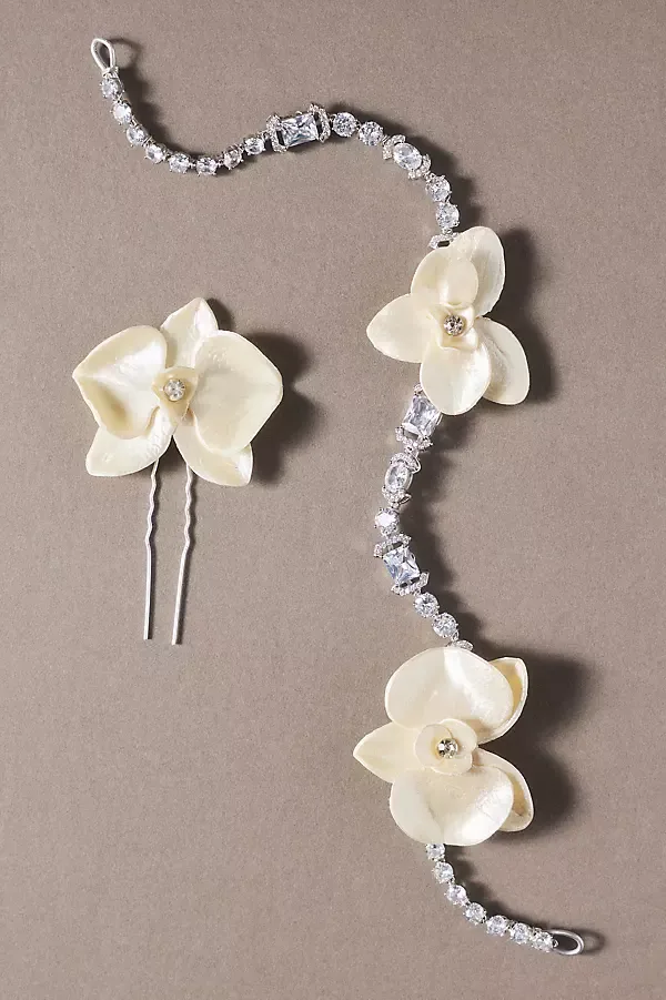 Crystal Orchid Hair Piece and Hair Pin by Gaios