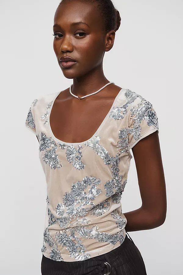 Maeve Embellished Scoop Neck Top by Anthropologie