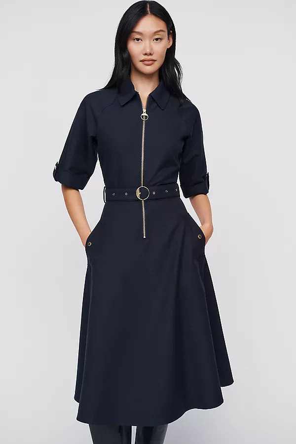 Arlene Leather Trim Zip Front Midi Dress by Barbour