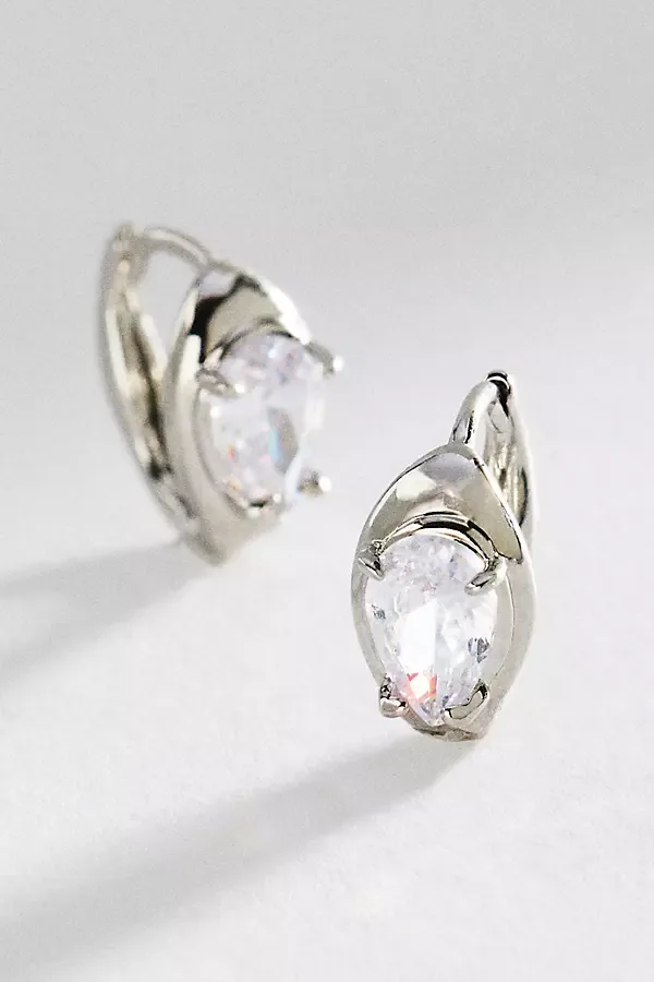 Pear Cut Crystal Huggie Hoop Earrings by Anthropologie