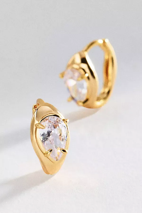 Pear Cut Crystal Huggie Hoop Earrings