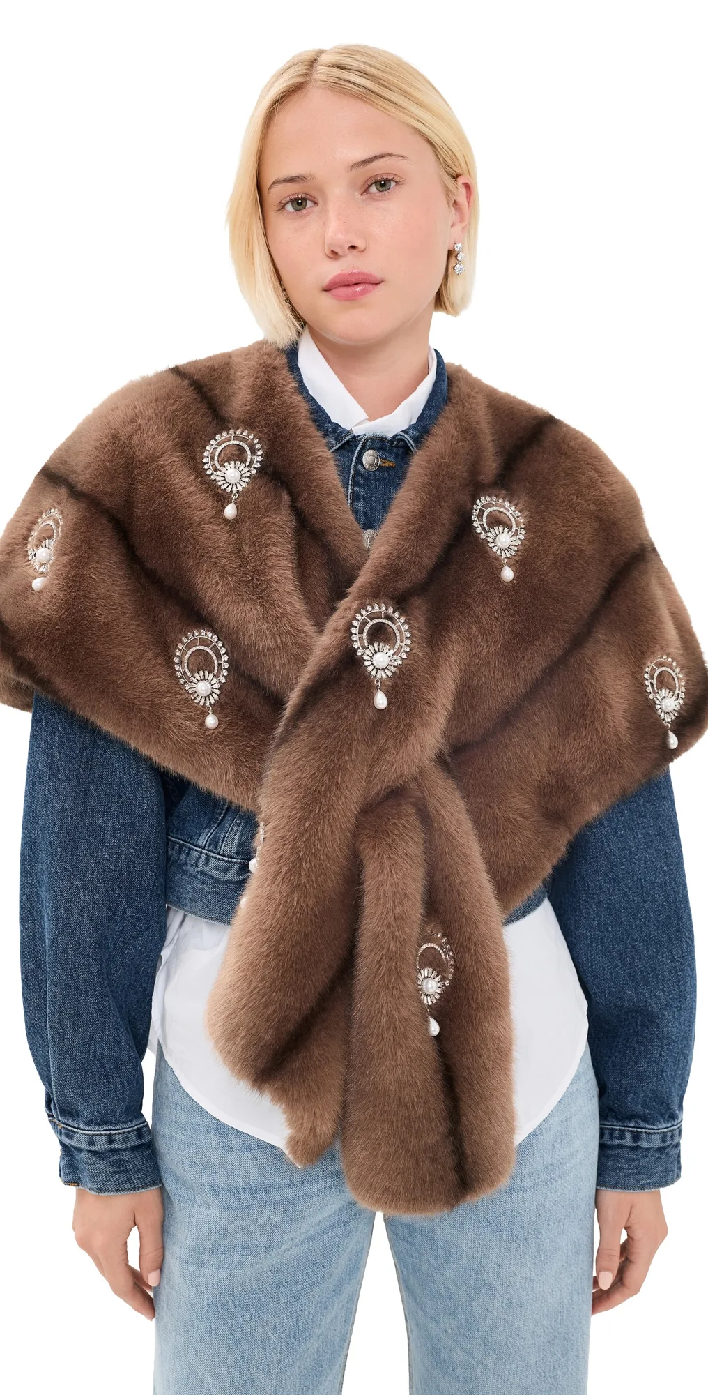 Pearl Drop Gianella Faux Fur Stole by Cinq  Sept