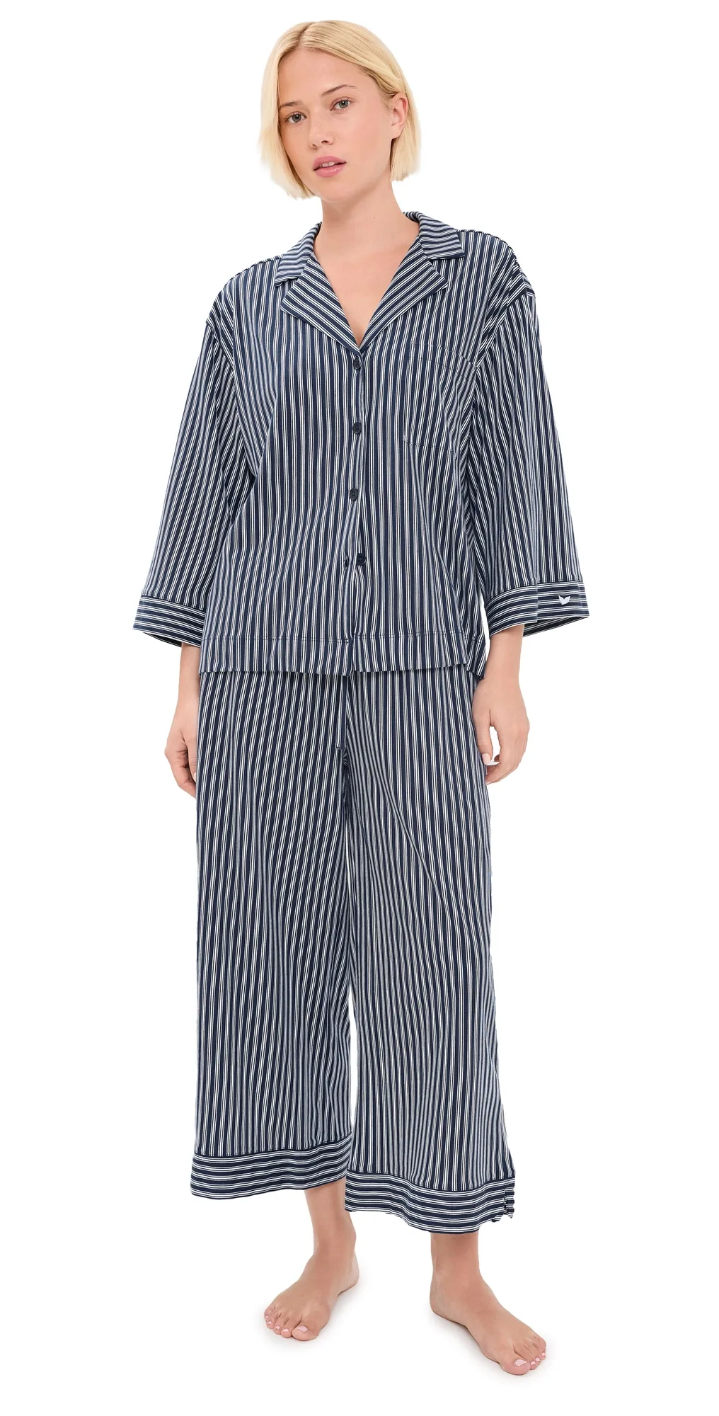 Olivia Wide Leg Pajama Set in Admiral Ticking by Petite Plume