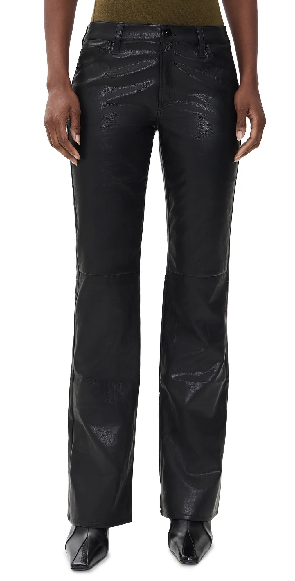 The Better Than Faux Leather Low Rise Boot Cut Pants by GOOD AMERICAN