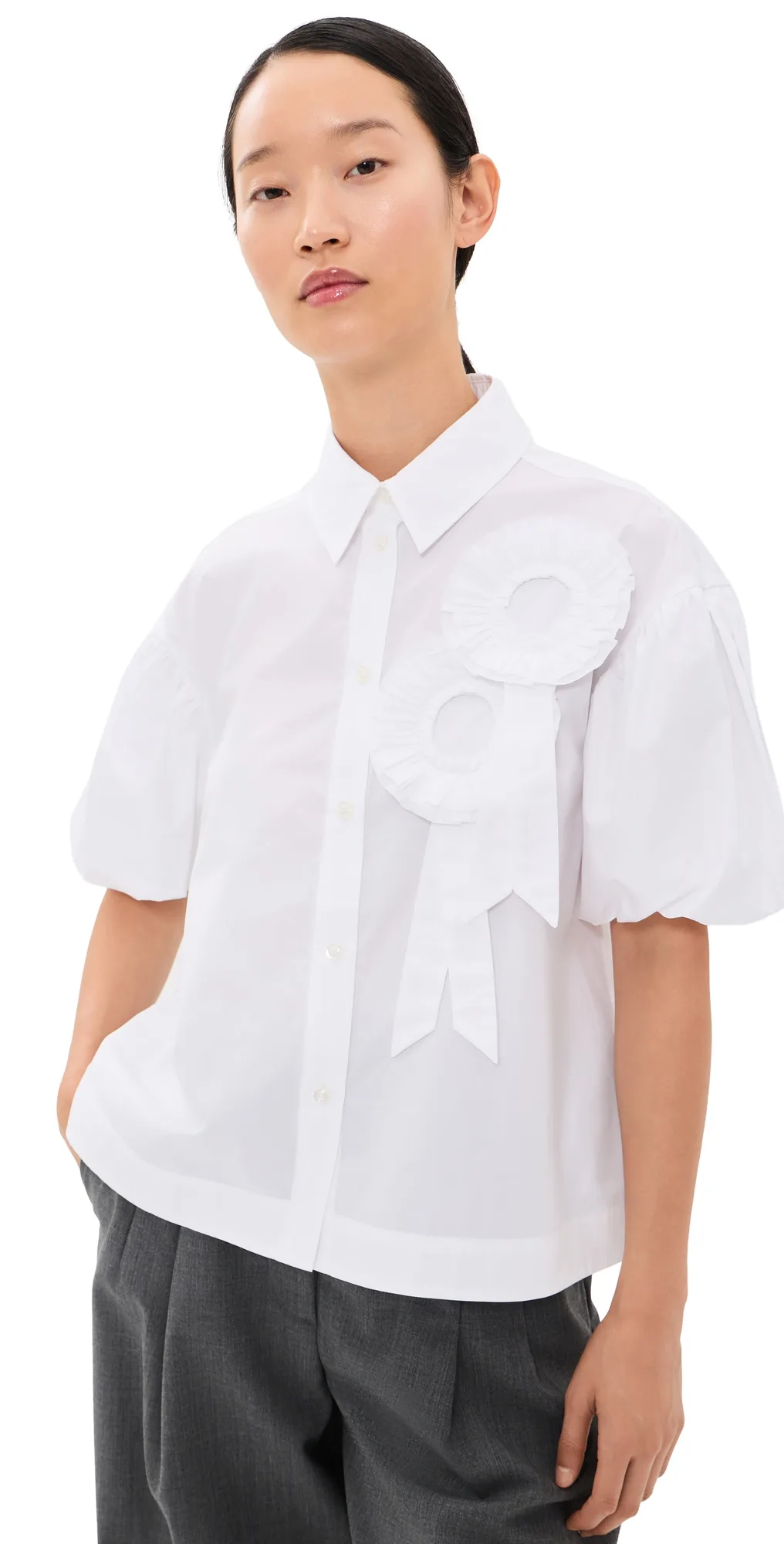 Cropped Ribbon Rosette Puff Sleeve Shirt by Simone Rocha