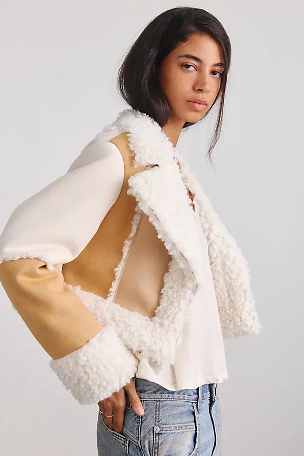 Tellie Fleece Trim Faux Suede Moto Jacket