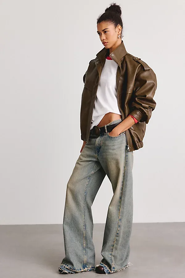 Azalea Wang UO Exclusive Narelle Oversized Faux Leather Bomber Jacket by Azalea Wang