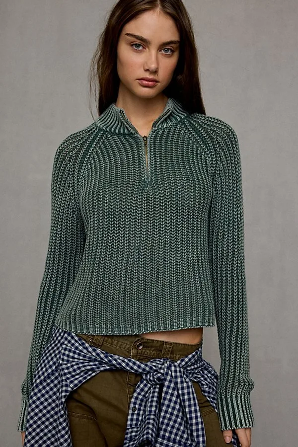 BDG Dakota Mockneck Quarter Zip Pullover Sweater by BDG