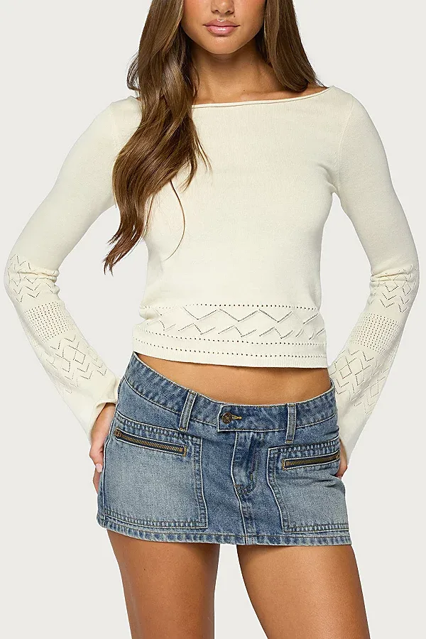 Edikted Maple Pointelle Knit Long Sleeve Top by Edikted