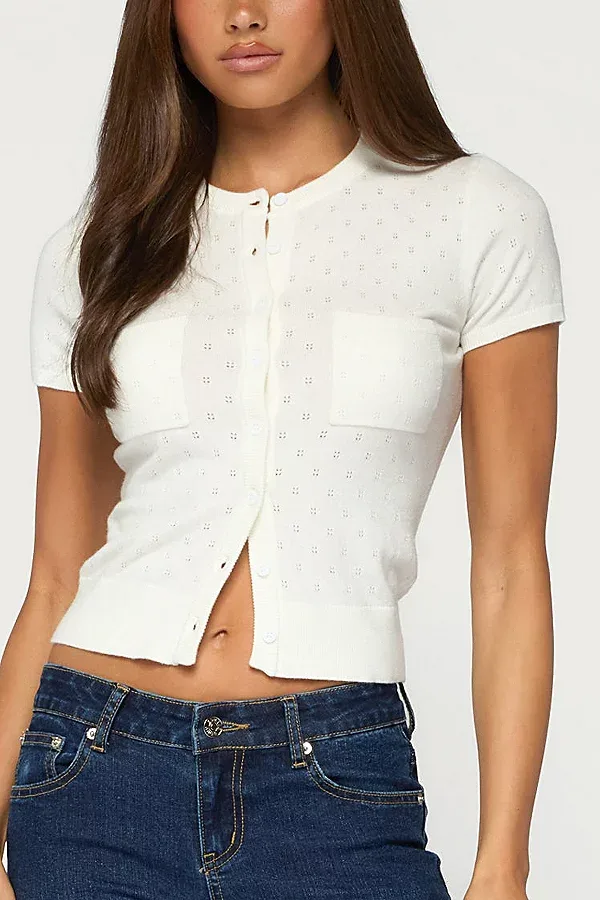 Edikted Kiyomi Knit Button Up Top by Edikted