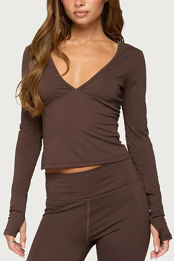 Edikted Seana Long Sleeve V Neck Top by Edikted