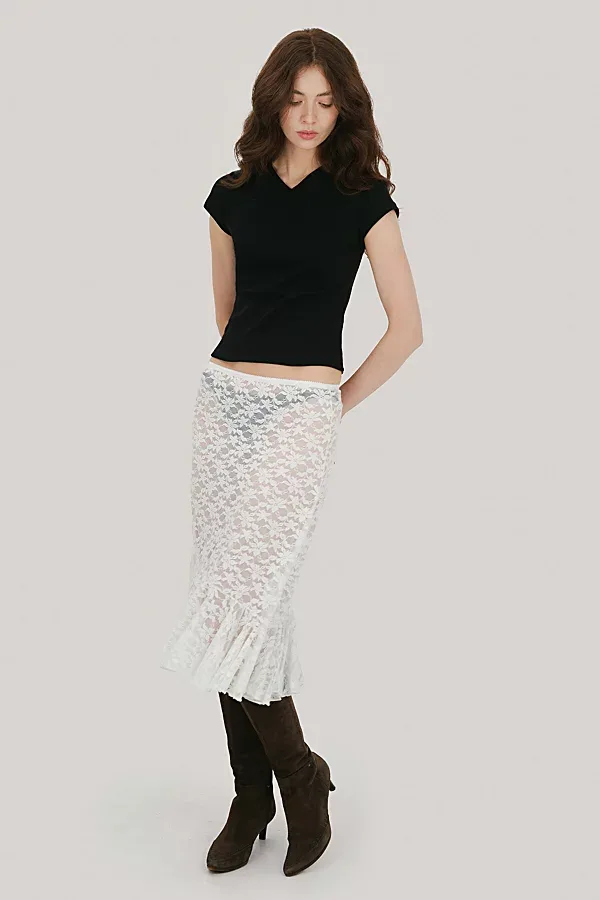 Odette Sheer Lace Midi Skirt by Mpaz Studio