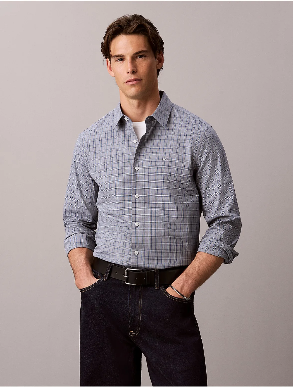 Yarn-Dyed Plaid Stretch Button-Down Shirt