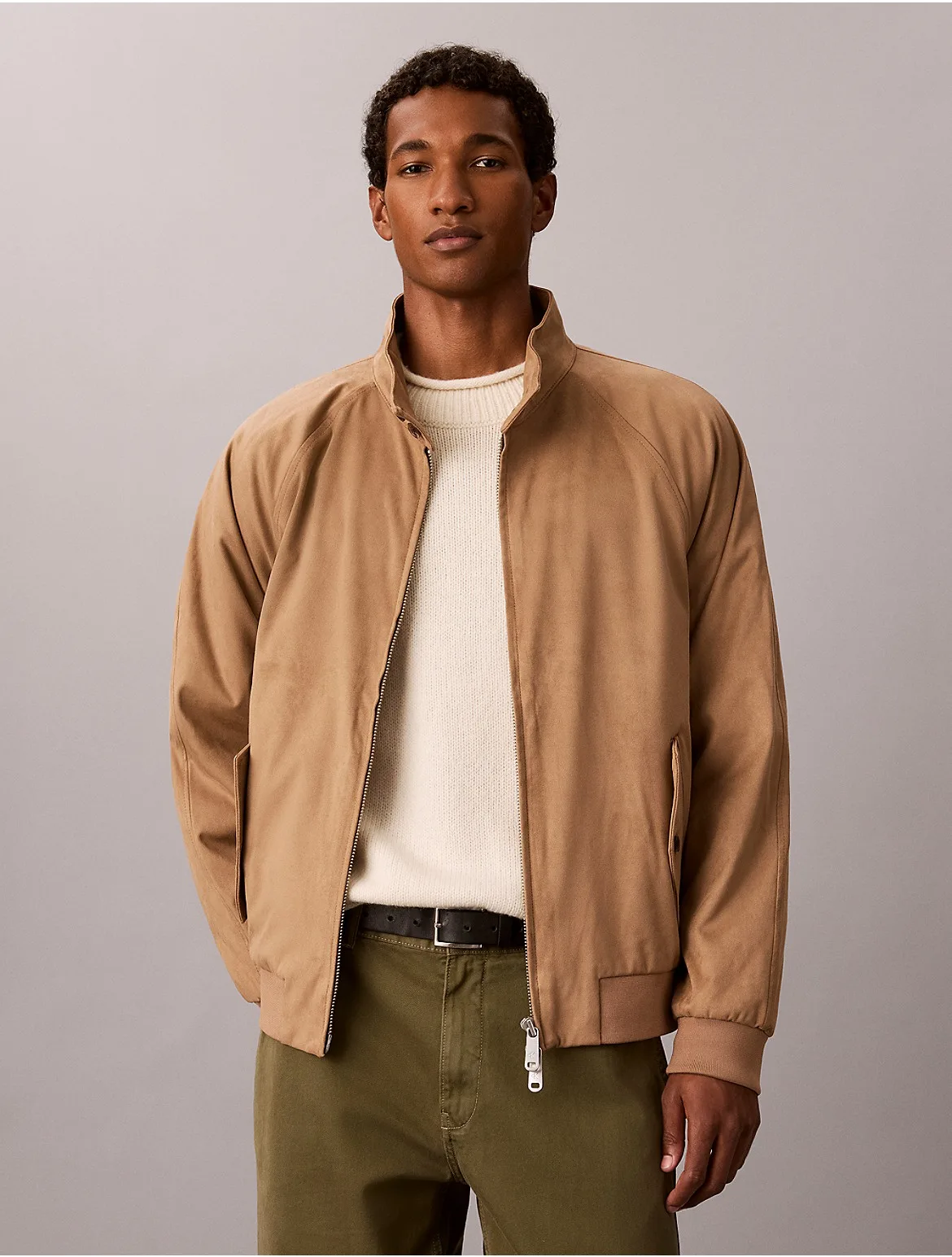 Faux Suede Raglan Jacket by Calvin Klein
