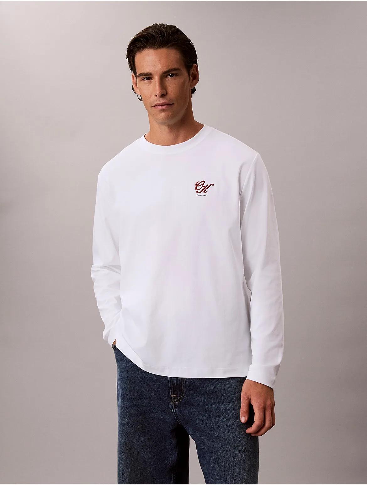 Interlock Script Logo Long Sleeve Tee by Calvin Klein