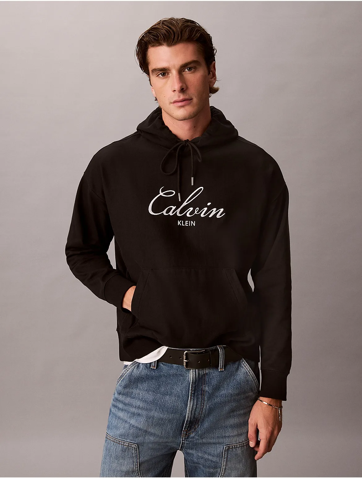 Premium Terry Script Logo Hoodie by Calvin Klein
