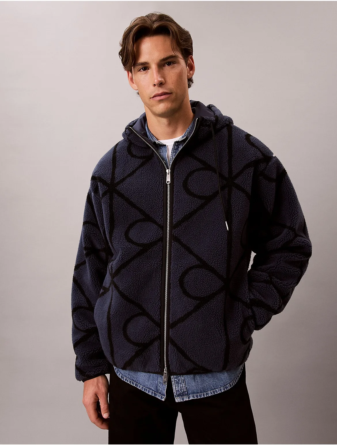 Emblem Logo Sherpa Zip Hoodie by Calvin Klein