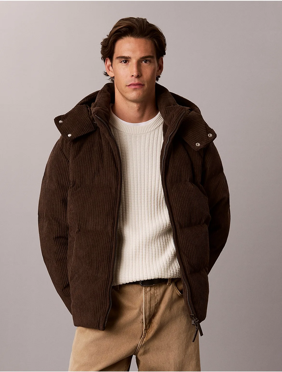 Corduroy Hooded Down Puffer Jacket by Calvin Klein