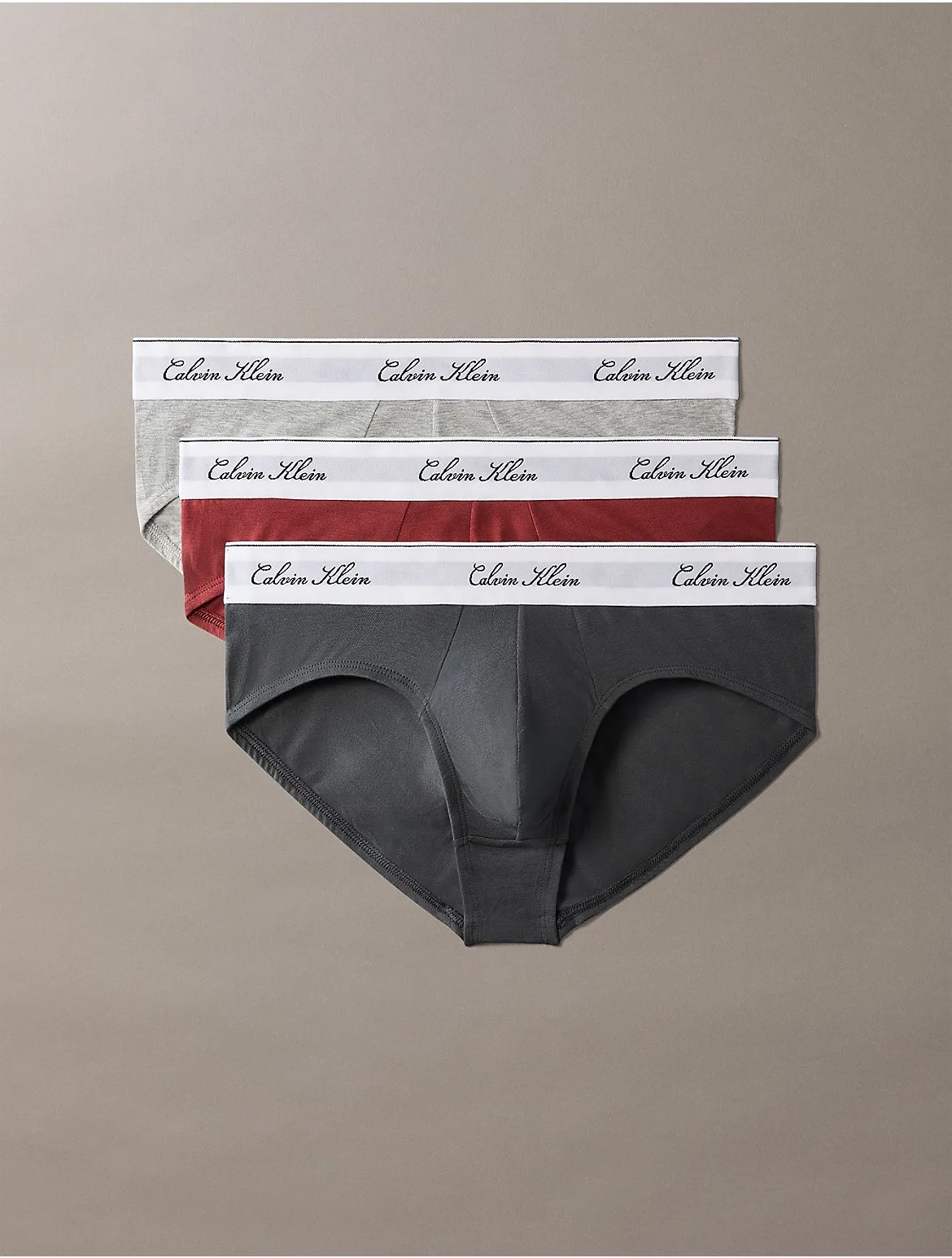 Icon Cotton Stretch Script 3-Pack Hip Brief by Calvin Klein