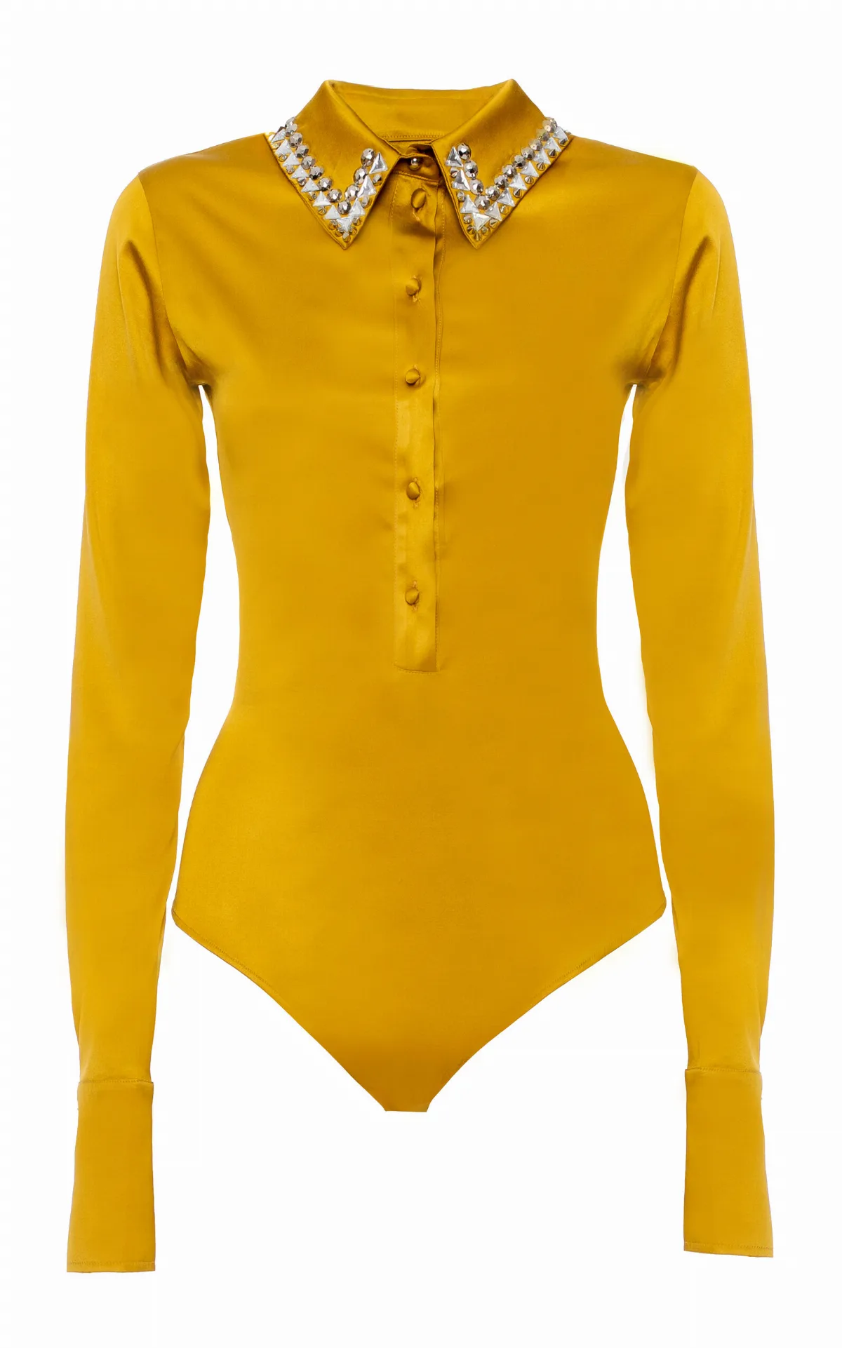 Embellished Satin Polo Bodysuit by Des Phemmes