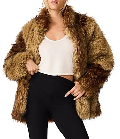 Norie Faux Fur High Neck Long Sleeve Mid Length Coat by Steve Madden