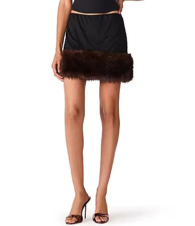 Lillienne Faux Fur Hem Mini Skirt by Steve Madden