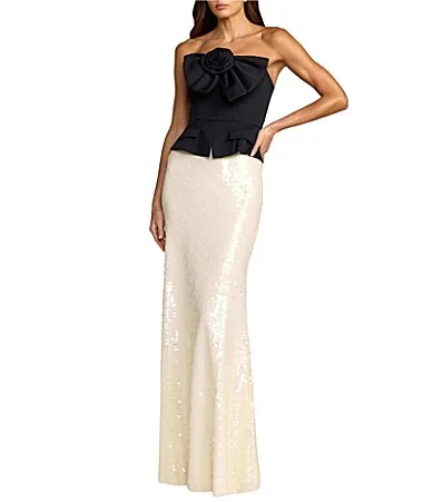 Mac Duggal Strapless Crepe Top with Sequin Skirt Column Gown by M.A.C.