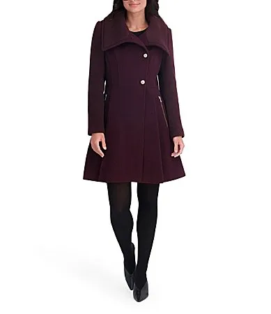 Wool Blend Envelope Collar Two Button Fit & Flare Coat by Kensie