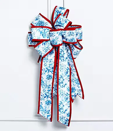 Meet Me Under the Mistletoe Collection Blue Toile Floral Decorative Ribbon Bow by Southern Living