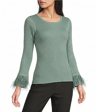 I.N. San Francisco Long Sleeve Feather Trim Sweater by In San Francisco