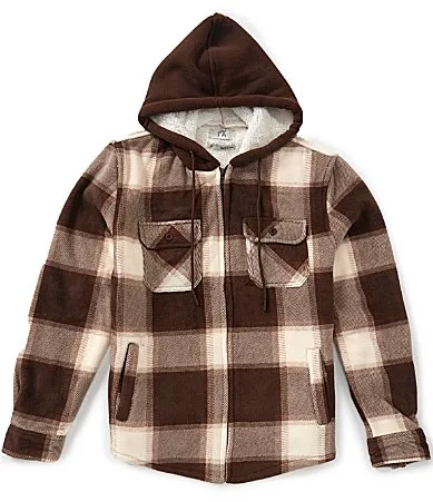 Plaid Sherpa-Lined Zip-Up Hoodie by Px Clothing