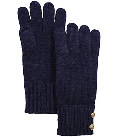 Lauren Ralph Lauren Two Button Knit Traditional Five Finger Gloves by Ralph Lauren