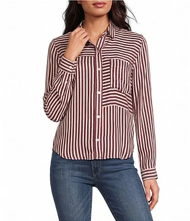 Seamed Button Down Long Sleeve Striped Shirt by Bella Dahl