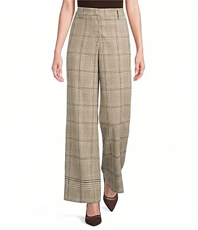 Plaid High Rise Wide Leg Pants