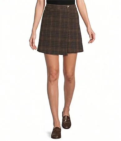 Plaid Patterned A-Line Wrap Mini Skirt by Skies Are Blue