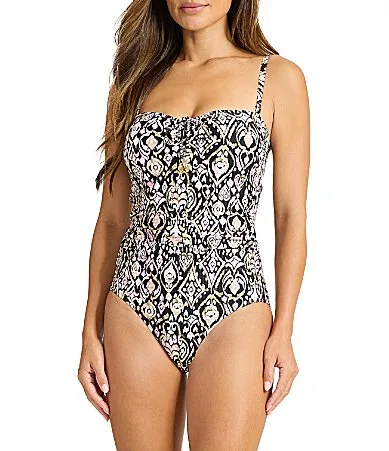 Tropic Isles Ikat Print Tummy Control Bandeau One Piece Swimsuit by Tommy Bahama