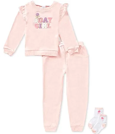 Birthday Girl Sweatshirt Joggers & Socks Set by Baby Starters