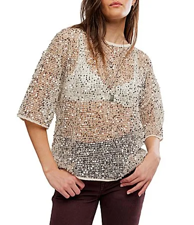 Calypso Sparkly Net Crew Neck Short Sleeve Tee by Free People