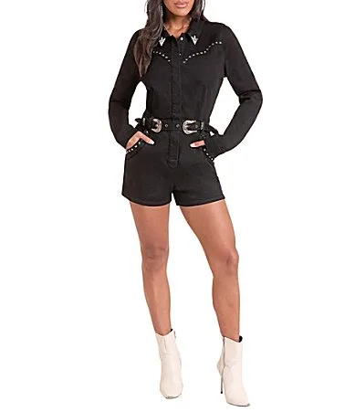 Studded Long Sleeve Romper by Rock & Roll Denim
