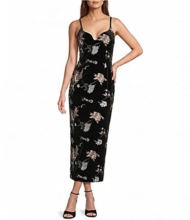 Adelyn Floral Sequin Sweetheart Sheath Midi Coordinating Dress by Antonio Melani